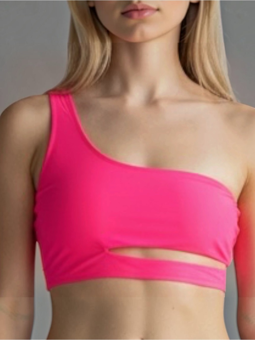 NWT Hot Neon Pink One Shoulder Cutout Bikini Top